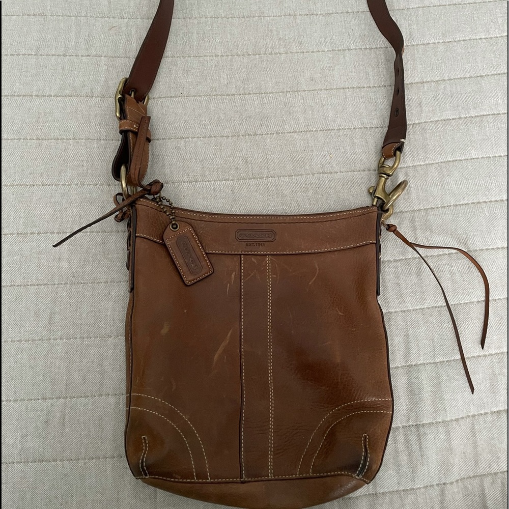 Brown leather Coach cross body